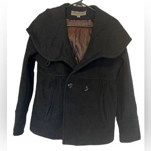 Marc New York Women’s Wool Blend Black Hooded Pea Coat sz8 Pockets Academia